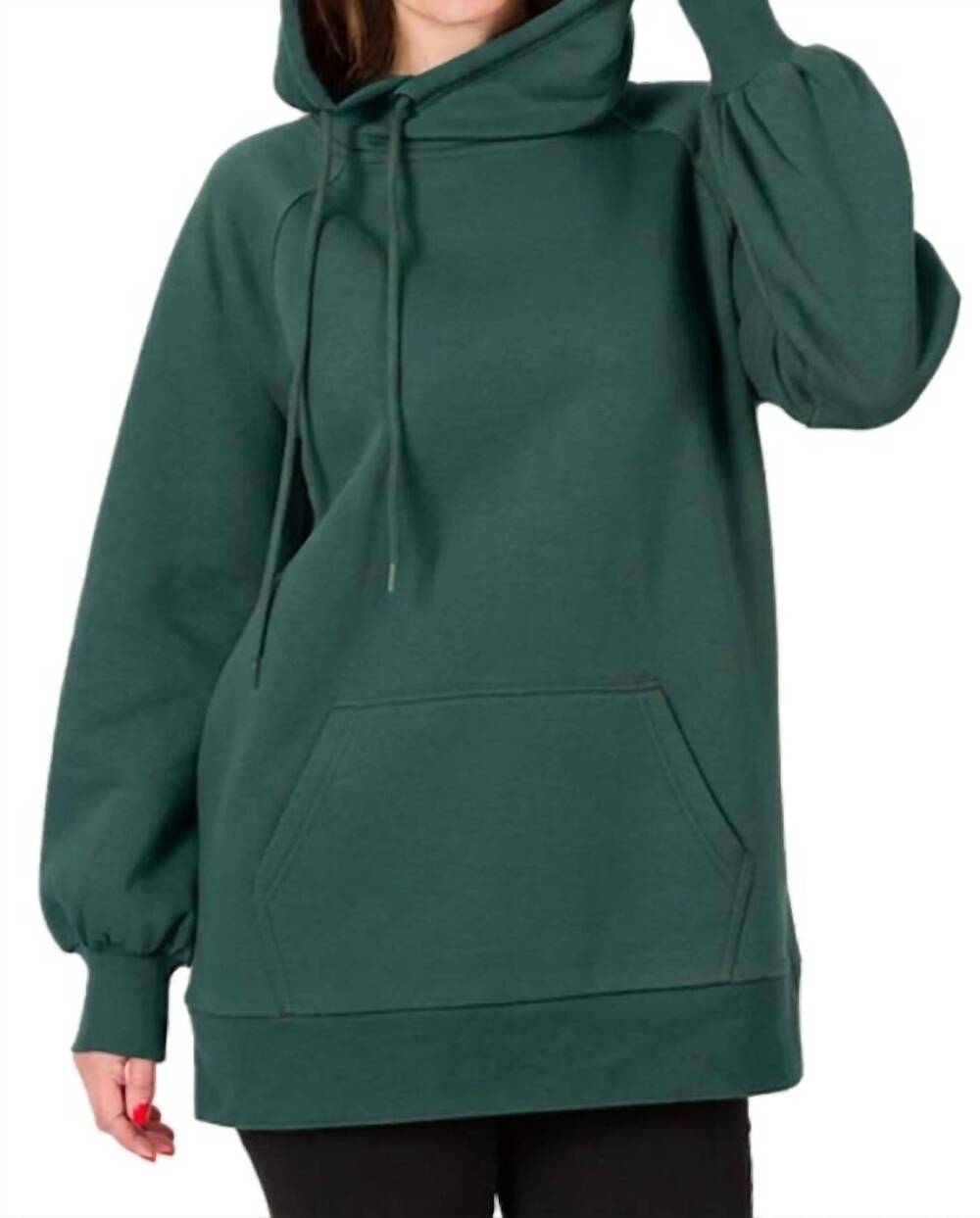 NEW ZENANA wynter side tie hoodie sweatshirt in hunter green